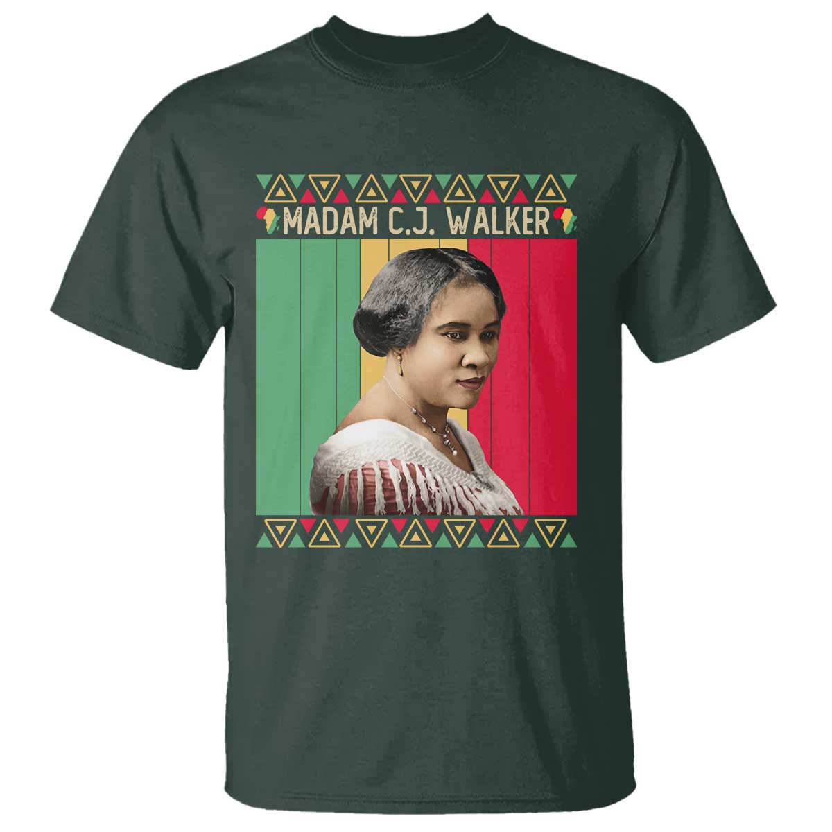 Madam CJ Walker Retro Sunset T Shirt Strong Black Woman Leader TS12 Dark Forest Green Print Your Wear