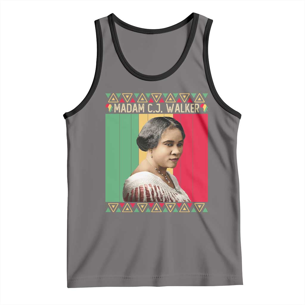 Madam CJ Walker Retro Sunset Tank Top Strong Black Woman Leader TS12 Deep Heather Black Print Your Wear