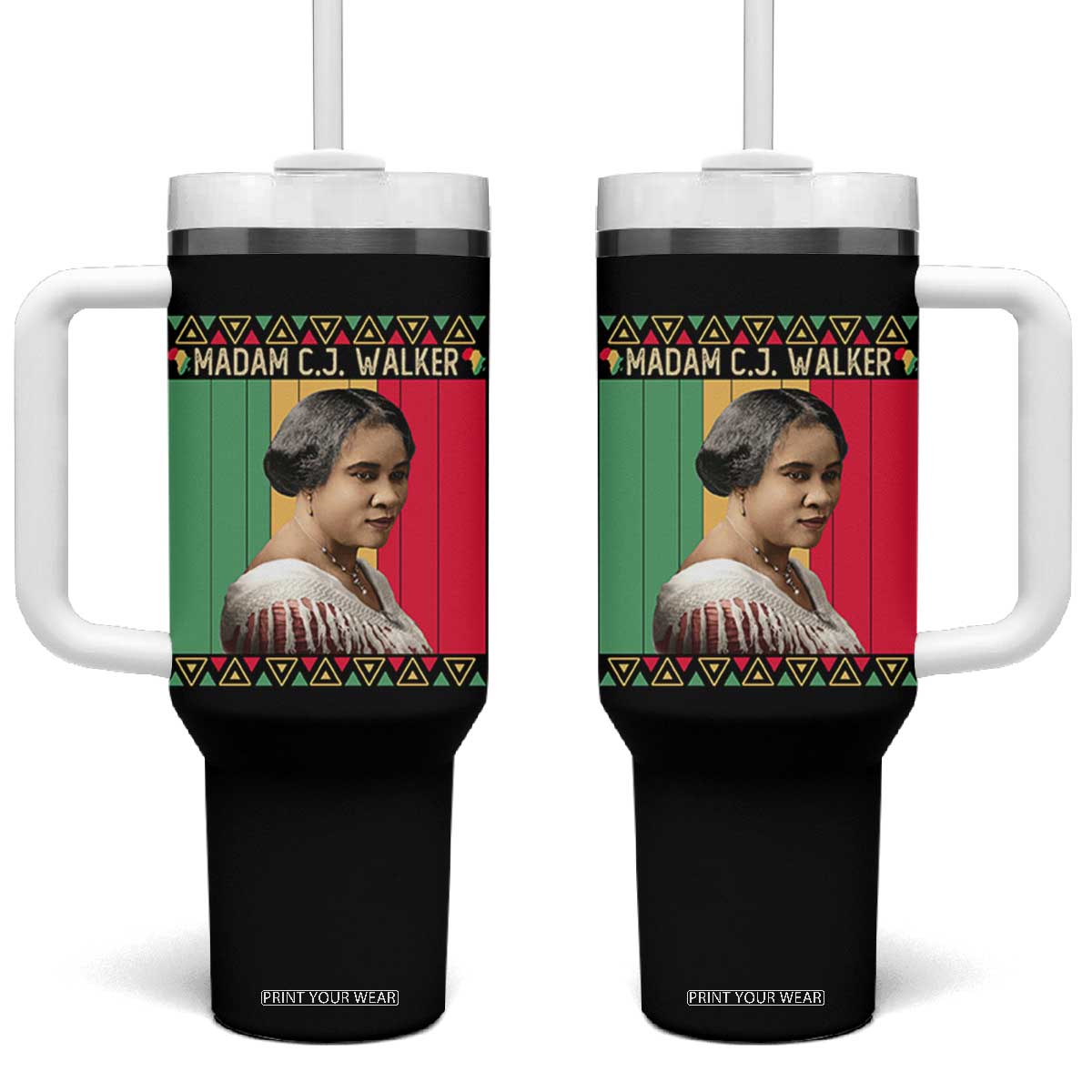 Madam CJ Walker Retro Sunset Tumbler With Handle Strong Black Woman Leader TS12 One Size: 40 oz Black Print Your Wear