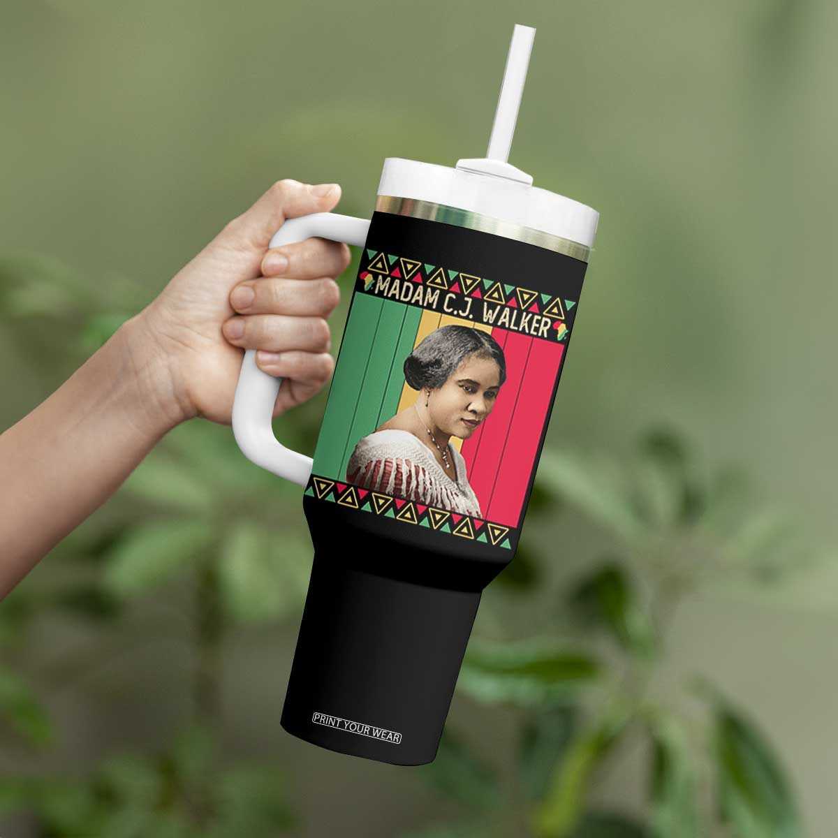 Madam CJ Walker Retro Sunset Tumbler With Handle Strong Black Woman Leader TS12 Print Your Wear