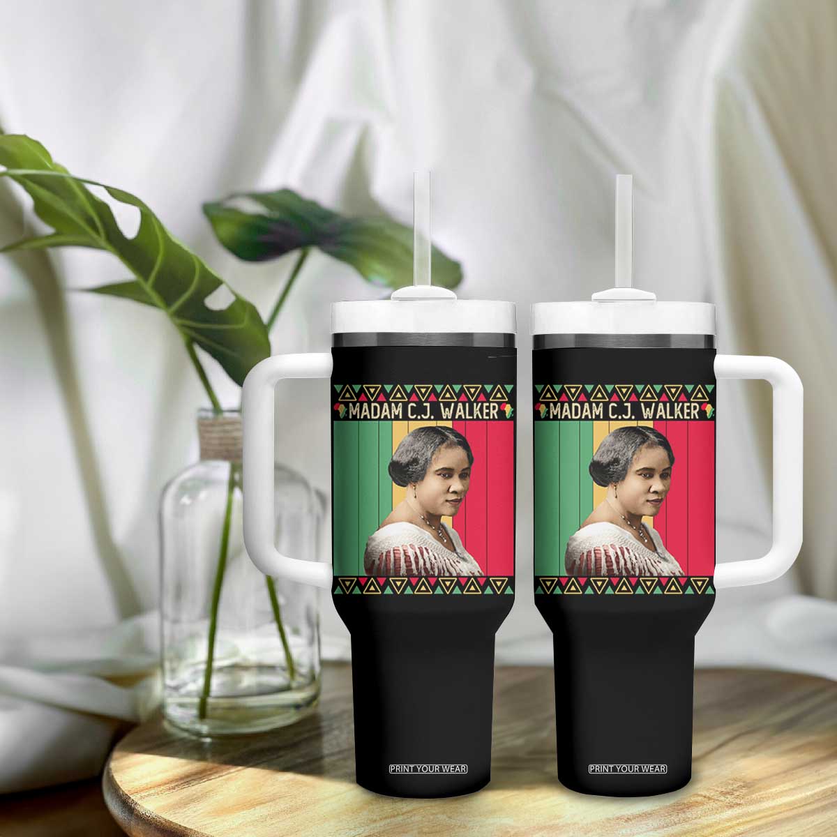 Madam CJ Walker Retro Sunset Tumbler With Handle Strong Black Woman Leader TS12 Print Your Wear