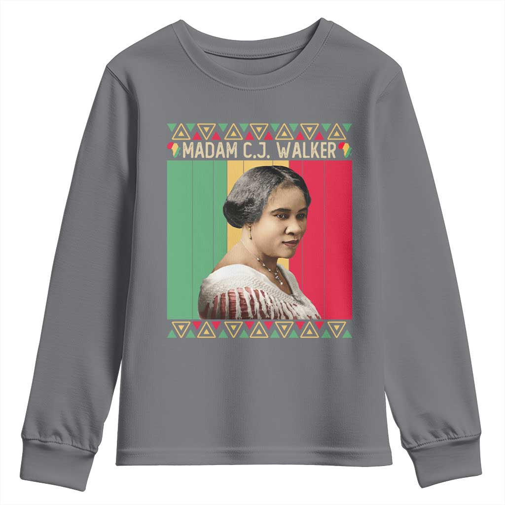 Madam CJ Walker Retro Sunset Youth Sweatshirt Strong Black Woman Leader TS12 Charcoal Print Your Wear