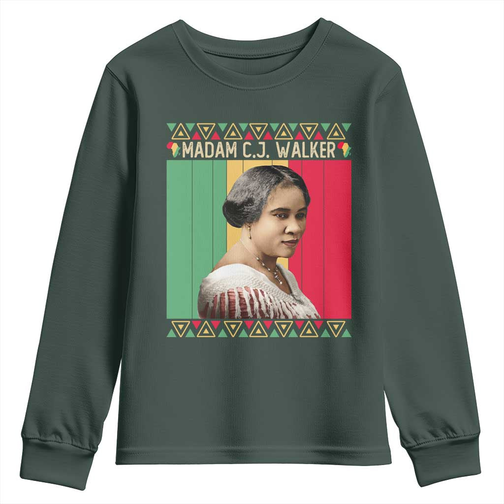 Madam CJ Walker Retro Sunset Youth Sweatshirt Strong Black Woman Leader TS12 Dark Forest Green Print Your Wear