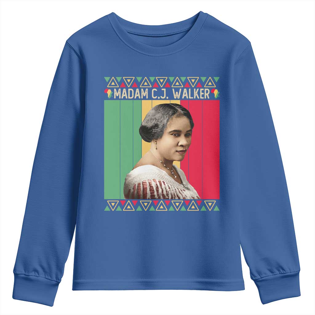 Madam CJ Walker Retro Sunset Youth Sweatshirt Strong Black Woman Leader TS12 Royal Blue Print Your Wear