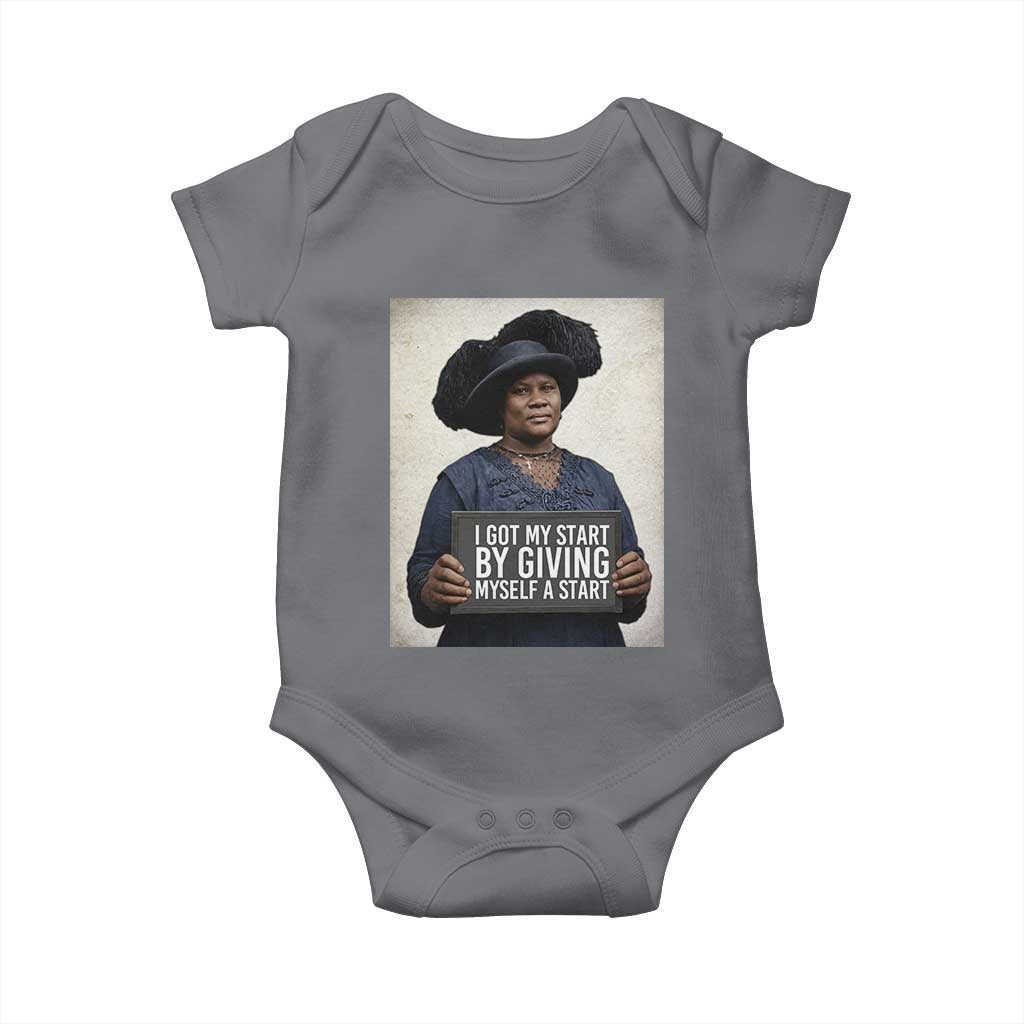 Madam CJ Walker Quote Baby Onesie I Got My Start By Giving Myself A Start TS12 Charcoal Print Your Wear