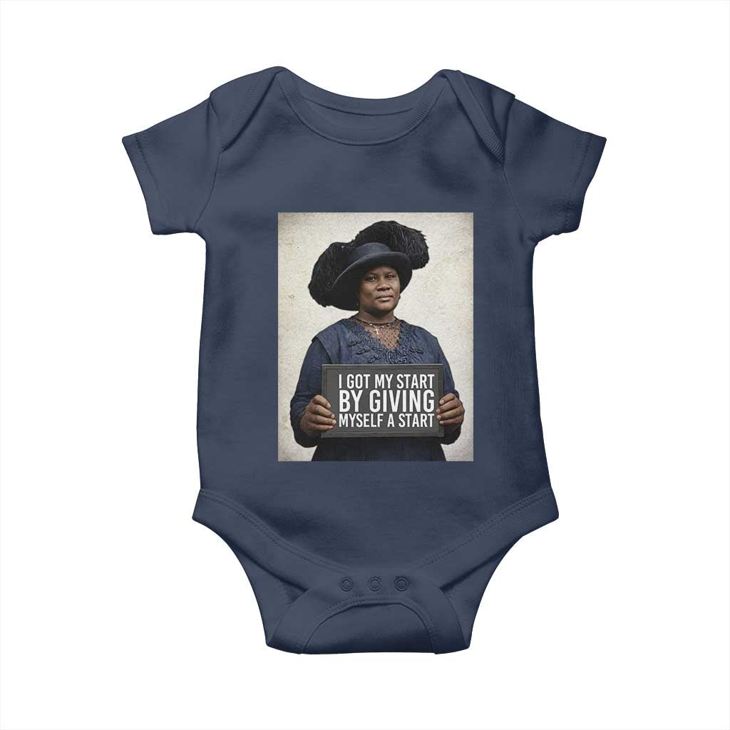 Madam CJ Walker Quote Baby Onesie I Got My Start By Giving Myself A Start TS12 Navy Print Your Wear