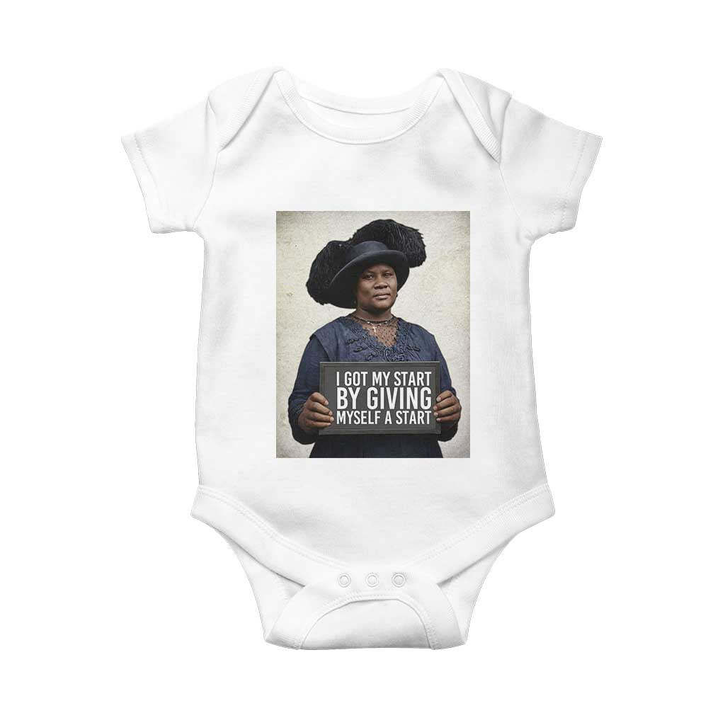 Madam CJ Walker Quote Baby Onesie I Got My Start By Giving Myself A Start TS12 White Print Your Wear