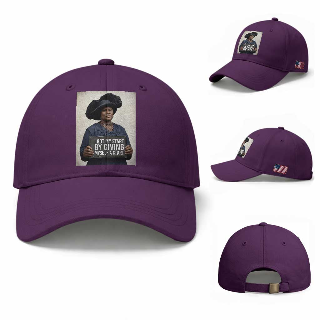 Madam CJ Walker Quote Baseball Cap I Got My Start By Giving Myself A Start TS12 Baseball Cap Universal Fit Purple Print Your Wear