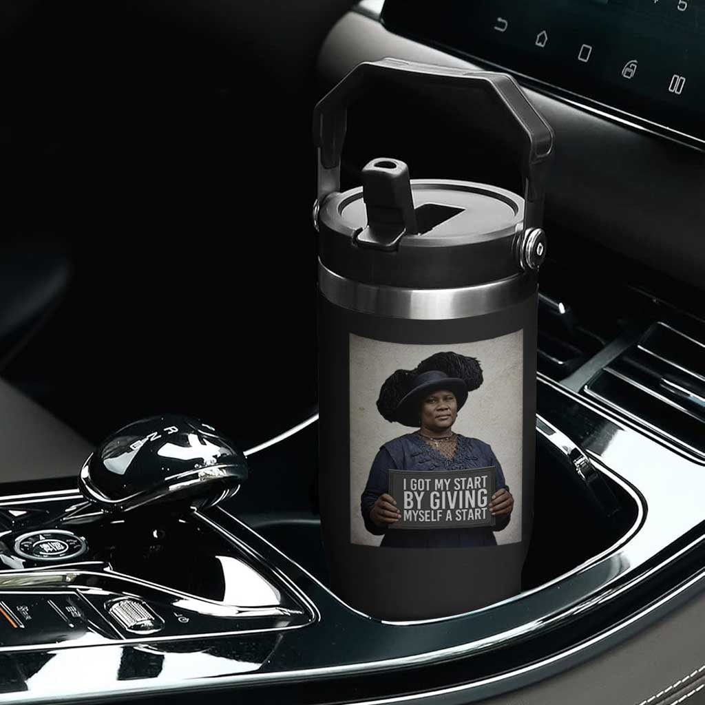 Madam CJ Walker Quote Flip Straw Tumbler I Got My Start By Giving Myself A Start TS12 Print Your Wear