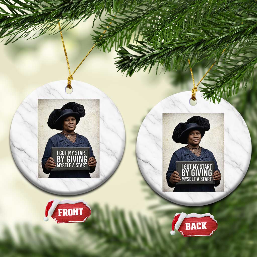 Madam CJ Walker Quote Ceramic Ornament I Got My Start By Giving Myself A Start TS12 1pc White Marble Print Your Wear