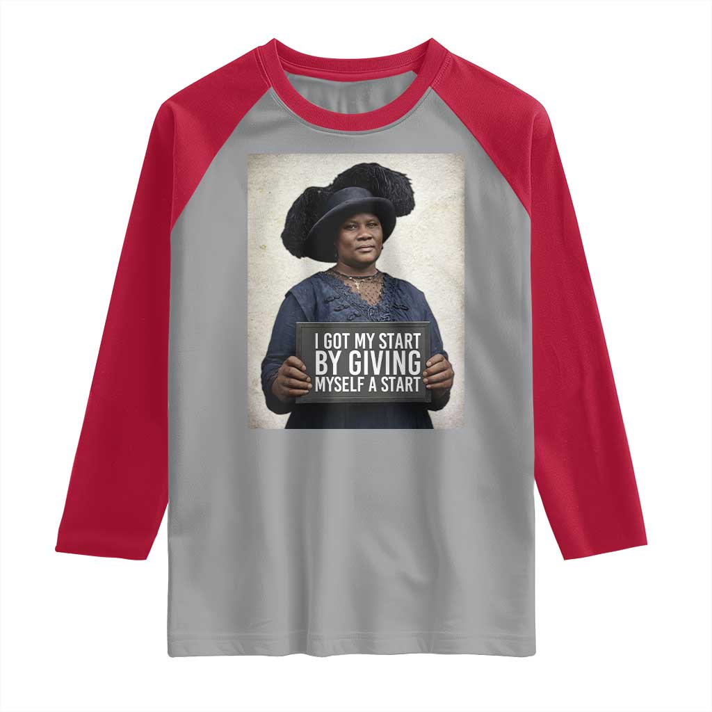 Madam CJ Walker Quote Raglan Shirt I Got My Start By Giving Myself A Start TS12 Sport Gray Red Print Your Wear