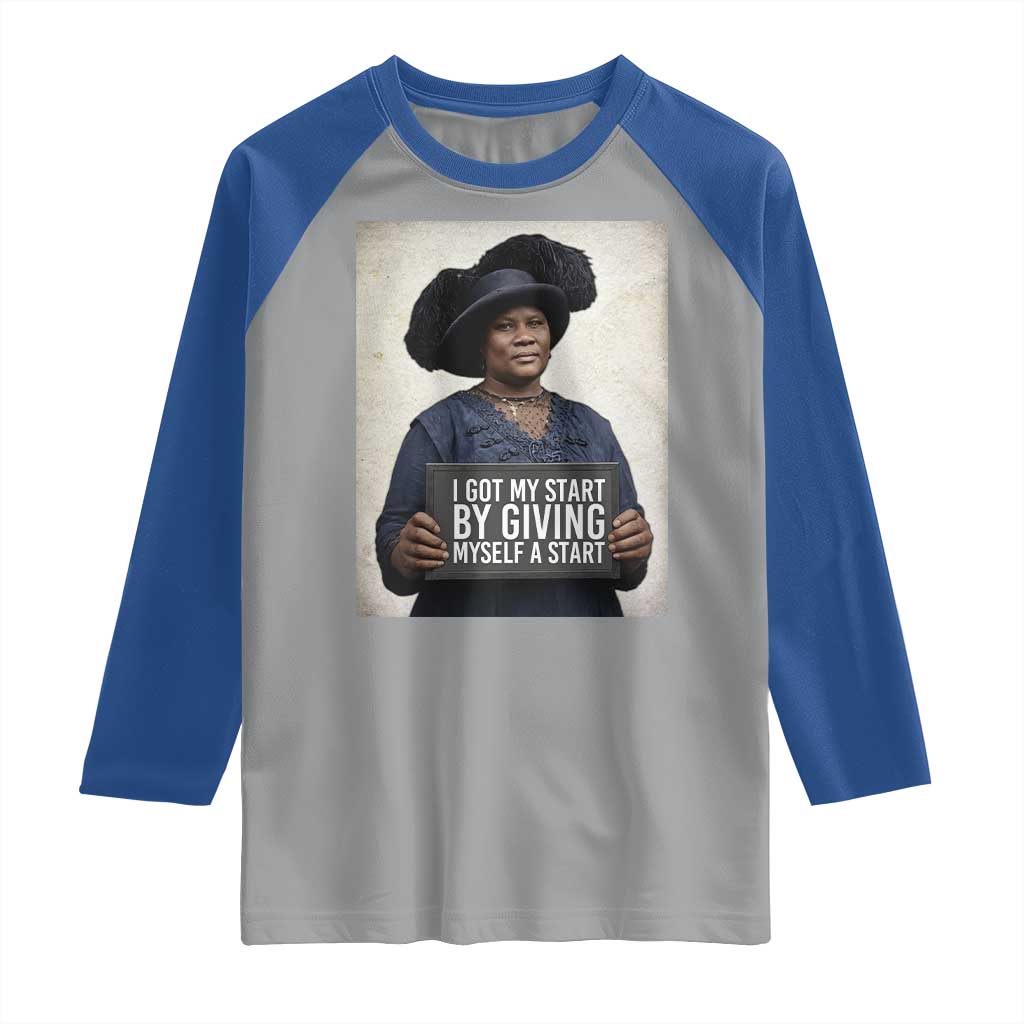 Madam CJ Walker Quote Raglan Shirt I Got My Start By Giving Myself A Start TS12 Sport Gray Royal Print Your Wear