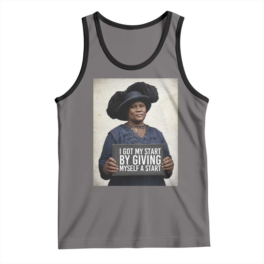 Madam CJ Walker Quote Tank Top I Got My Start By Giving Myself A Start TS12 Deep Heather Black Print Your Wear
