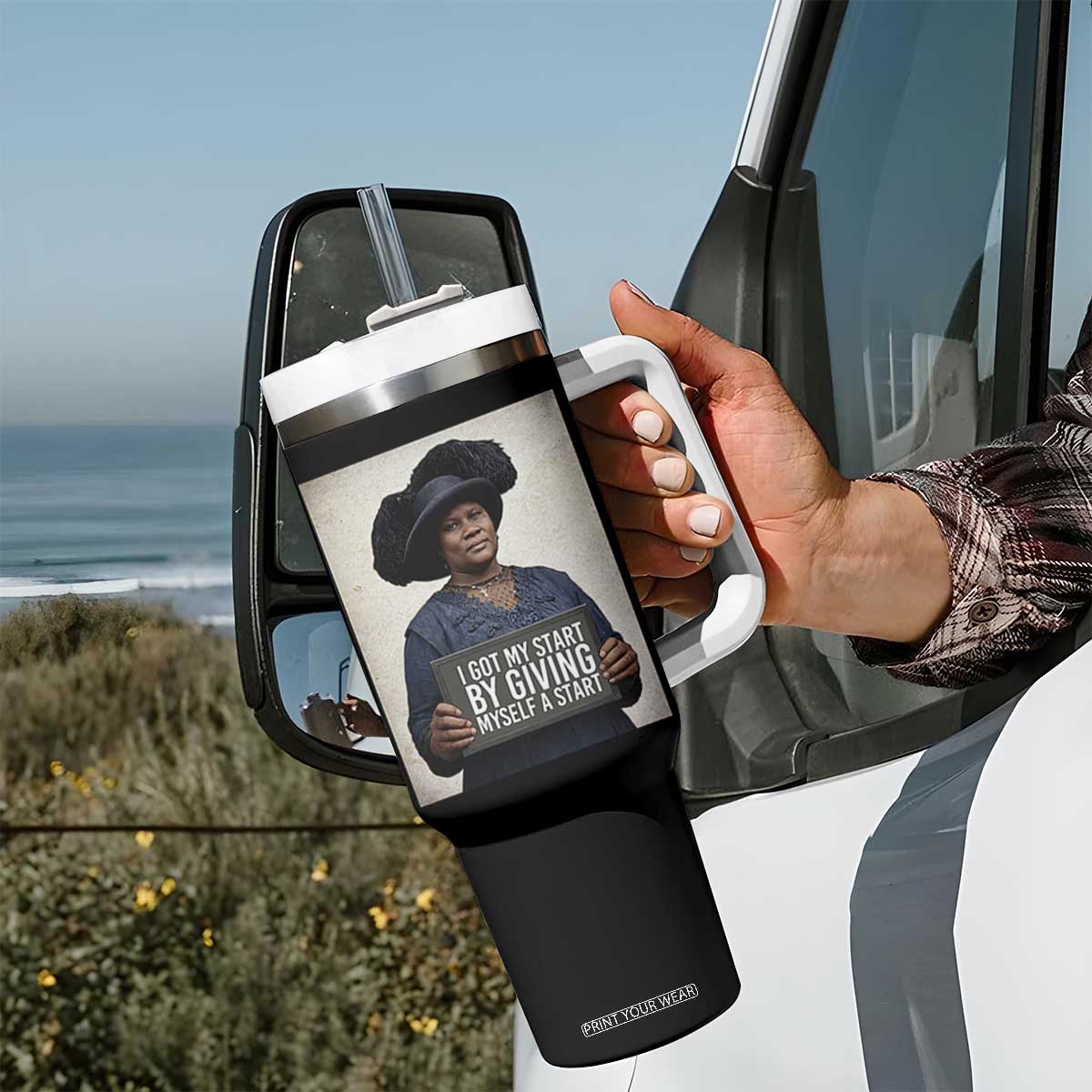 Madam CJ Walker Quote Tumbler With Handle I Got My Start By Giving Myself A Start TS12 Print Your Wear