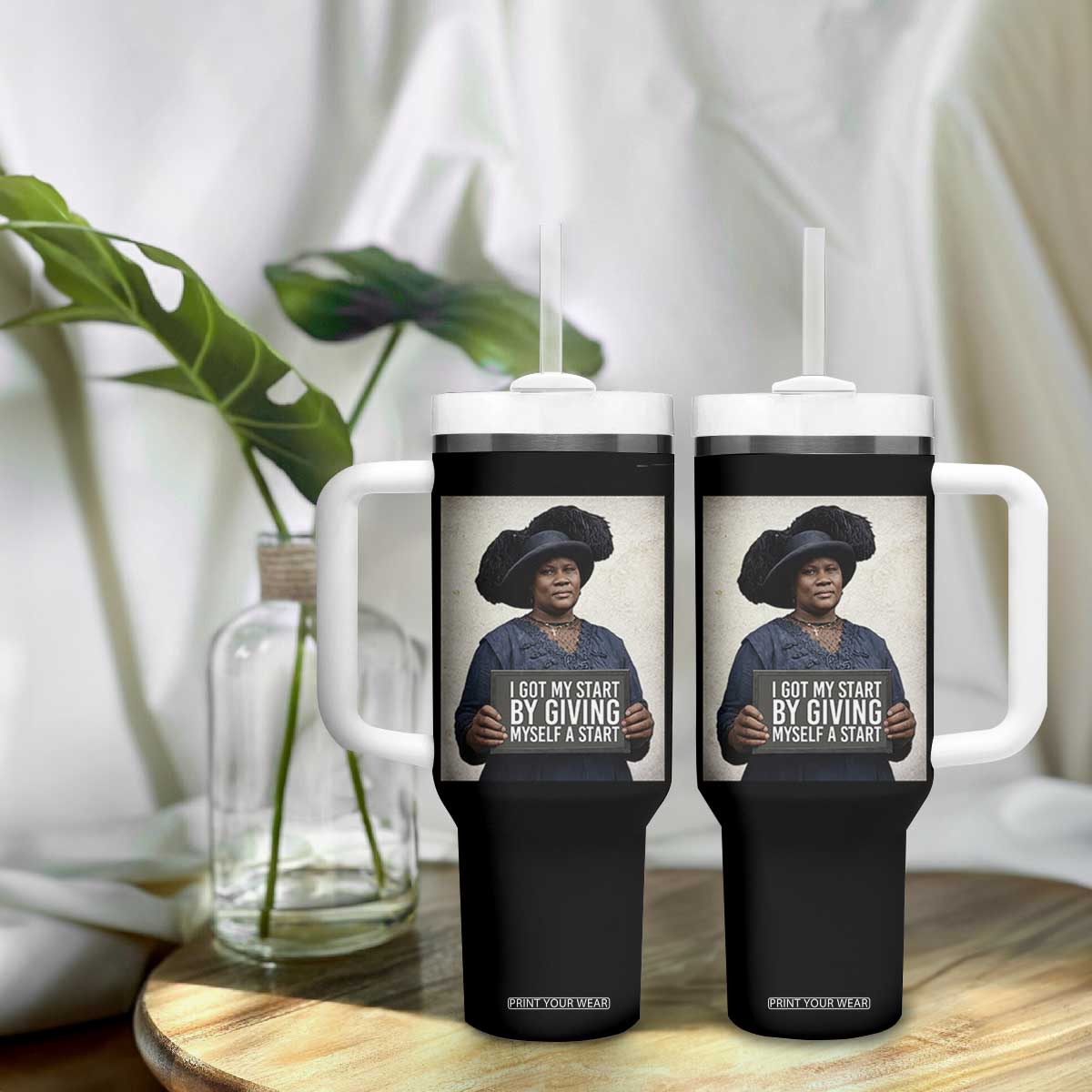 Madam CJ Walker Quote Tumbler With Handle I Got My Start By Giving Myself A Start TS12 Print Your Wear