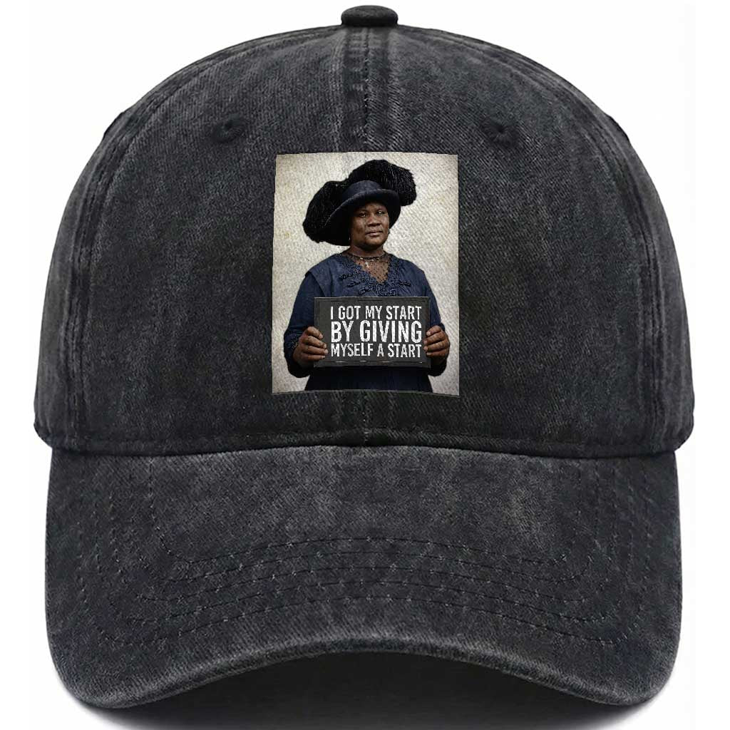 Madam CJ Walker Quote Washed Cotton Baseball Cap I Got My Start By Giving Myself A Start TS12 Print Your Wear