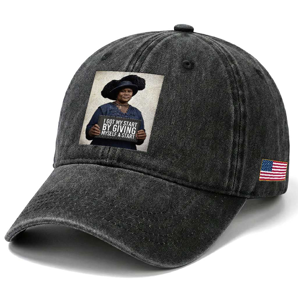 Madam CJ Walker Quote Washed Cotton Baseball Cap I Got My Start By Giving Myself A Start TS12 Print Your Wear