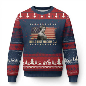 Build Like Madam CJ Walker Ugly Christmas Sweater Black History Month Gift TS12 Navy Red Print Your Wear