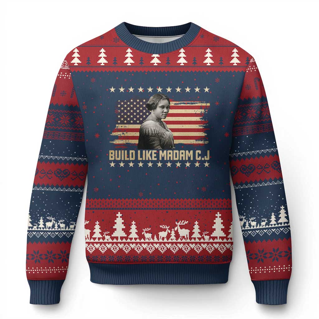 Build Like Madam CJ Walker Ugly Christmas Sweater Black History Month Gift TS12 Navy Red Print Your Wear