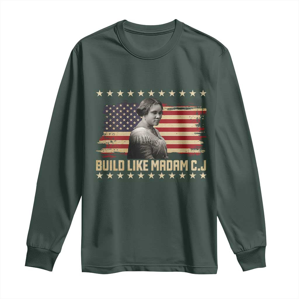 Build Like Madam CJ Walker Long Sleeve Shirt Black History Month Gift TS12 Dark Forest Green Print Your Wear