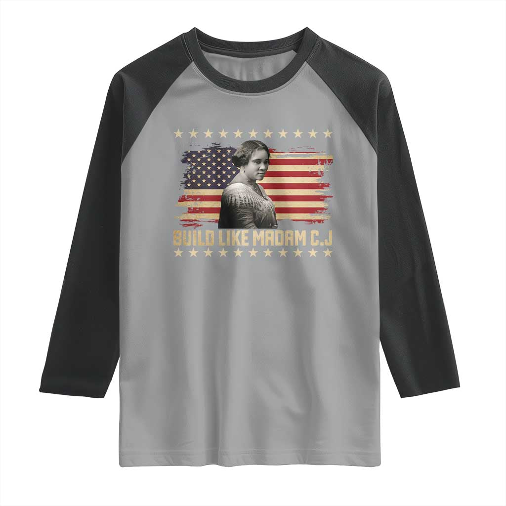 Build Like Madam CJ Walker Raglan Shirt Black History Month Gift TS12 Sport Gray Black Print Your Wear