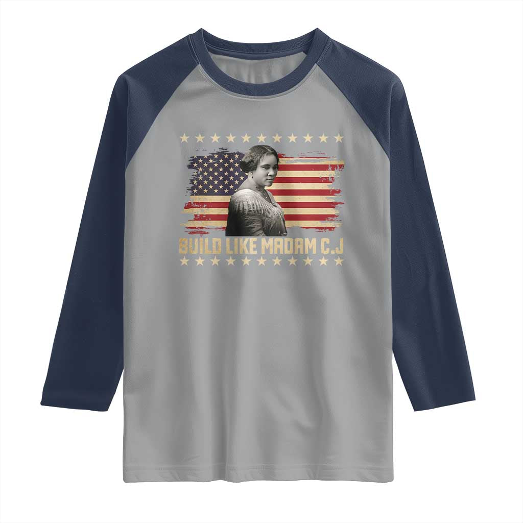Build Like Madam CJ Walker Raglan Shirt Black History Month Gift TS12 Sport Gray Navy Print Your Wear