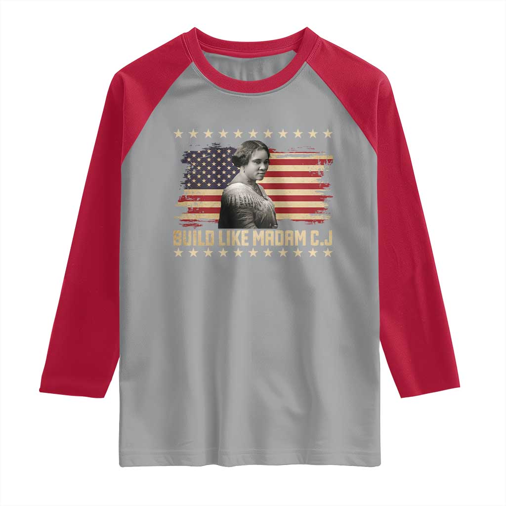 Build Like Madam CJ Walker Raglan Shirt Black History Month Gift TS12 Sport Gray Red Print Your Wear