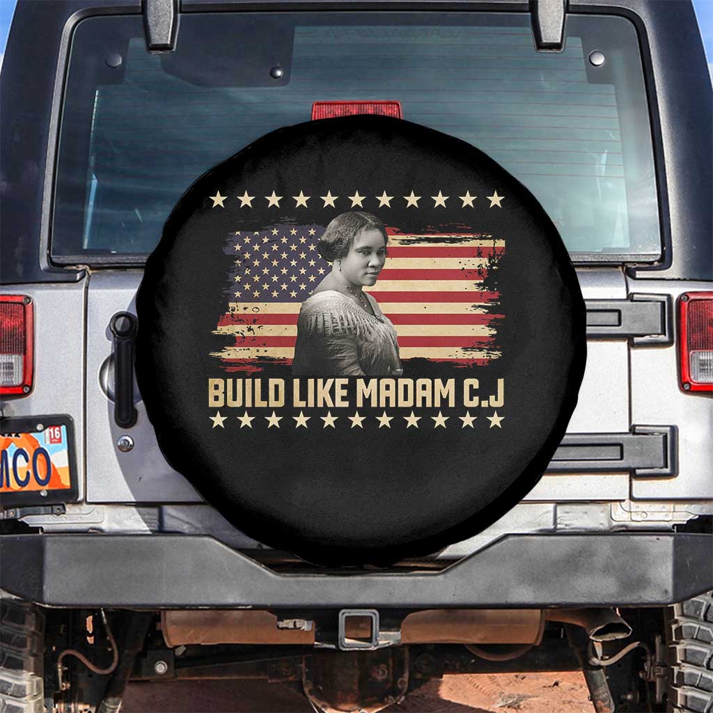 Build Like Madam CJ Walker Spare Tire Cover Black History Month Gift TS12 No hole Black Print Your Wear