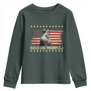 Build Like Madam CJ Walker Youth Sweatshirt Black History Month Gift TS12 Dark Forest Green Print Your Wear