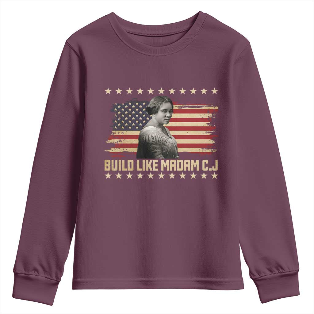 Build Like Madam CJ Walker Youth Sweatshirt Black History Month Gift TS12 Maroon Print Your Wear