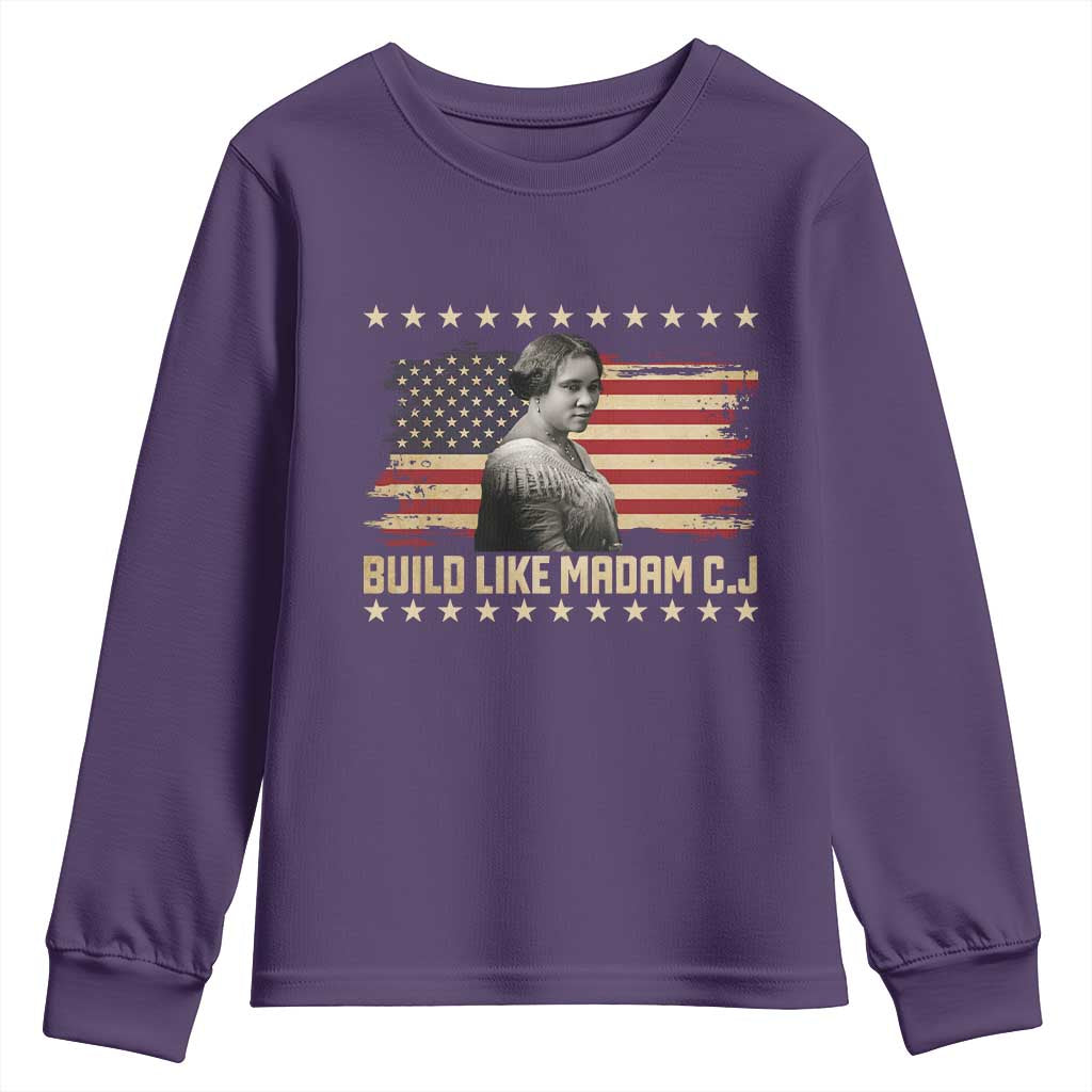 Build Like Madam CJ Walker Youth Sweatshirt Black History Month Gift TS12 Purple Print Your Wear