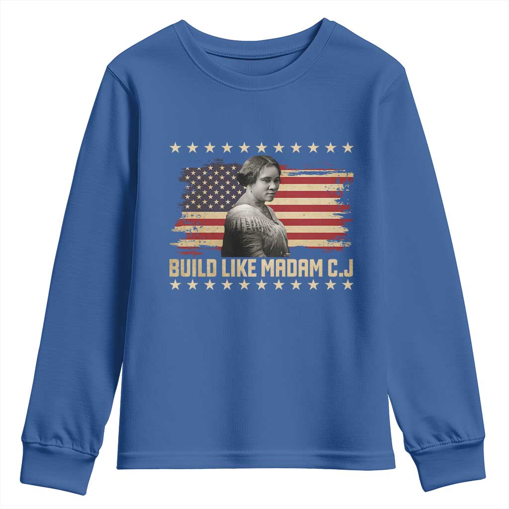 Build Like Madam CJ Walker Youth Sweatshirt Black History Month Gift TS12 Royal Blue Print Your Wear
