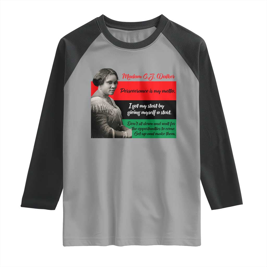 Madam CJ Walker Raglan Shirt Women Empowerment Inspirational Quote TS12 Sport Gray Black Print Your Wear