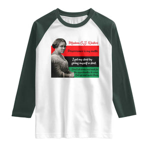 Madam CJ Walker Raglan Shirt Women Empowerment Inspirational Quote TS12 White Dark Forest Green Print Your Wear