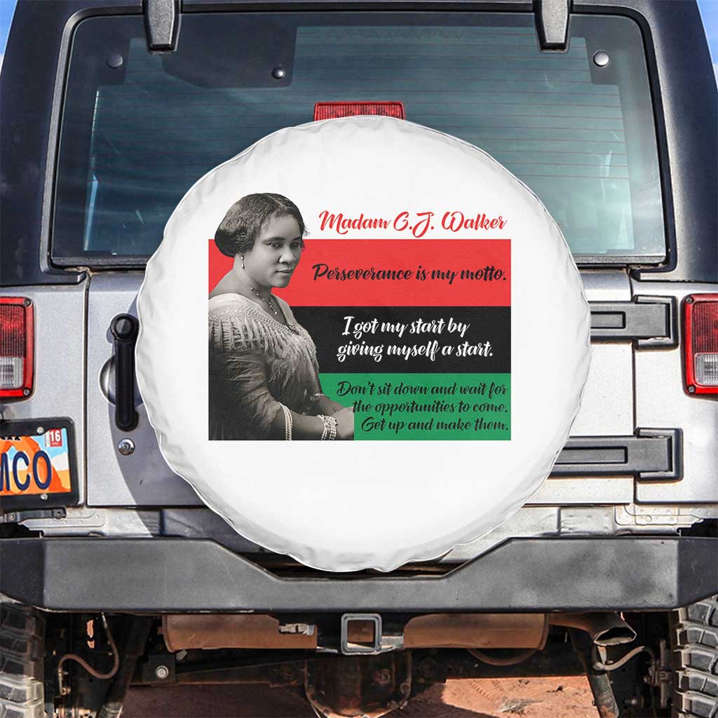 Madam CJ Walker Spare Tire Cover Women Empowerment Inspirational Quote TS12 No hole White Print Your Wear