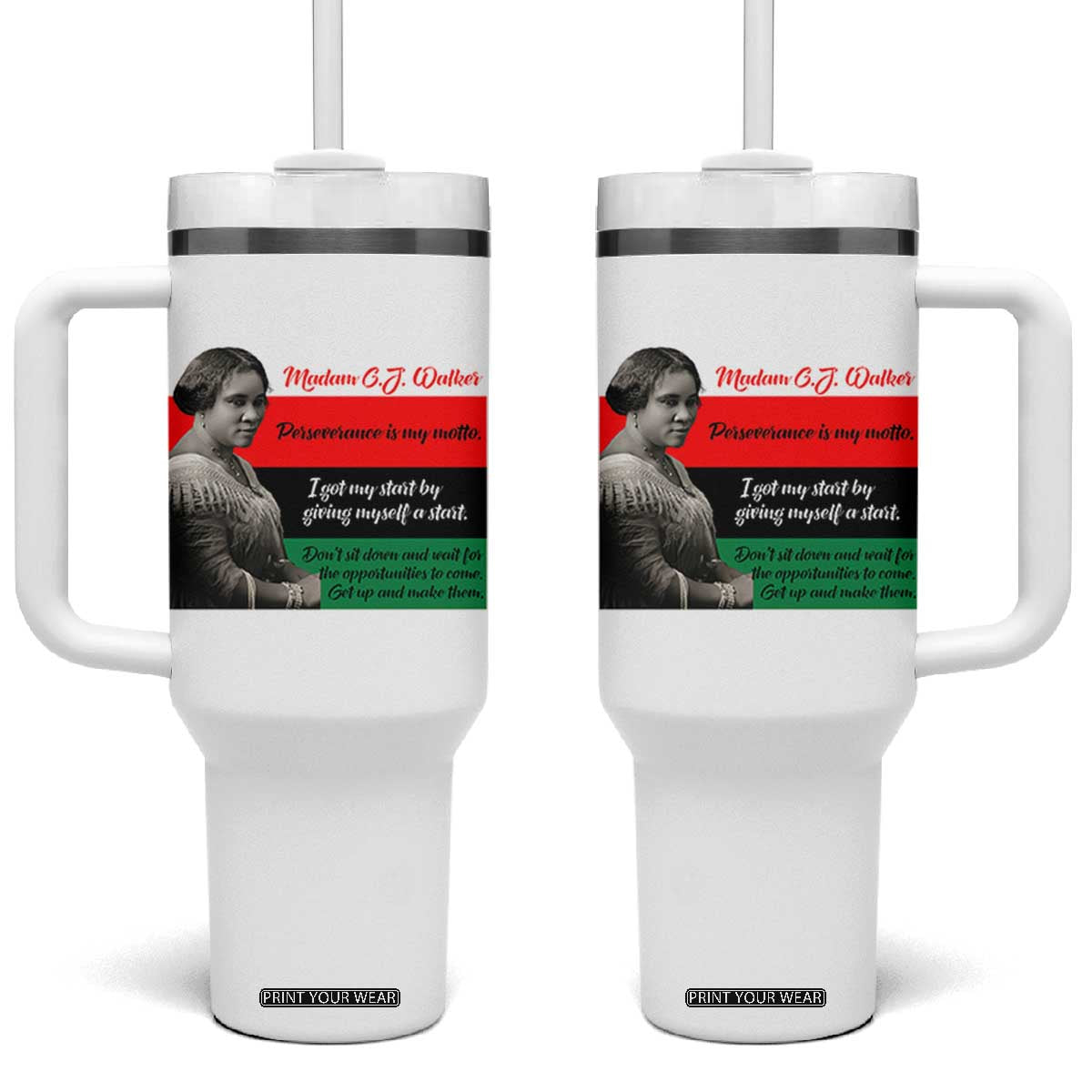Madam CJ Walker Tumbler With Handle Women Empowerment Inspirational Quote TS12 One Size: 40 oz White Print Your Wear