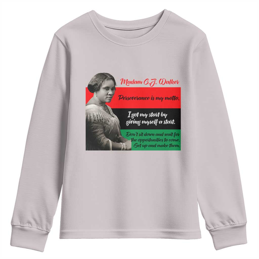 Madam CJ Walker Youth Sweatshirt Women Empowerment Inspirational Quote TS12 Ice Gray Print Your Wear