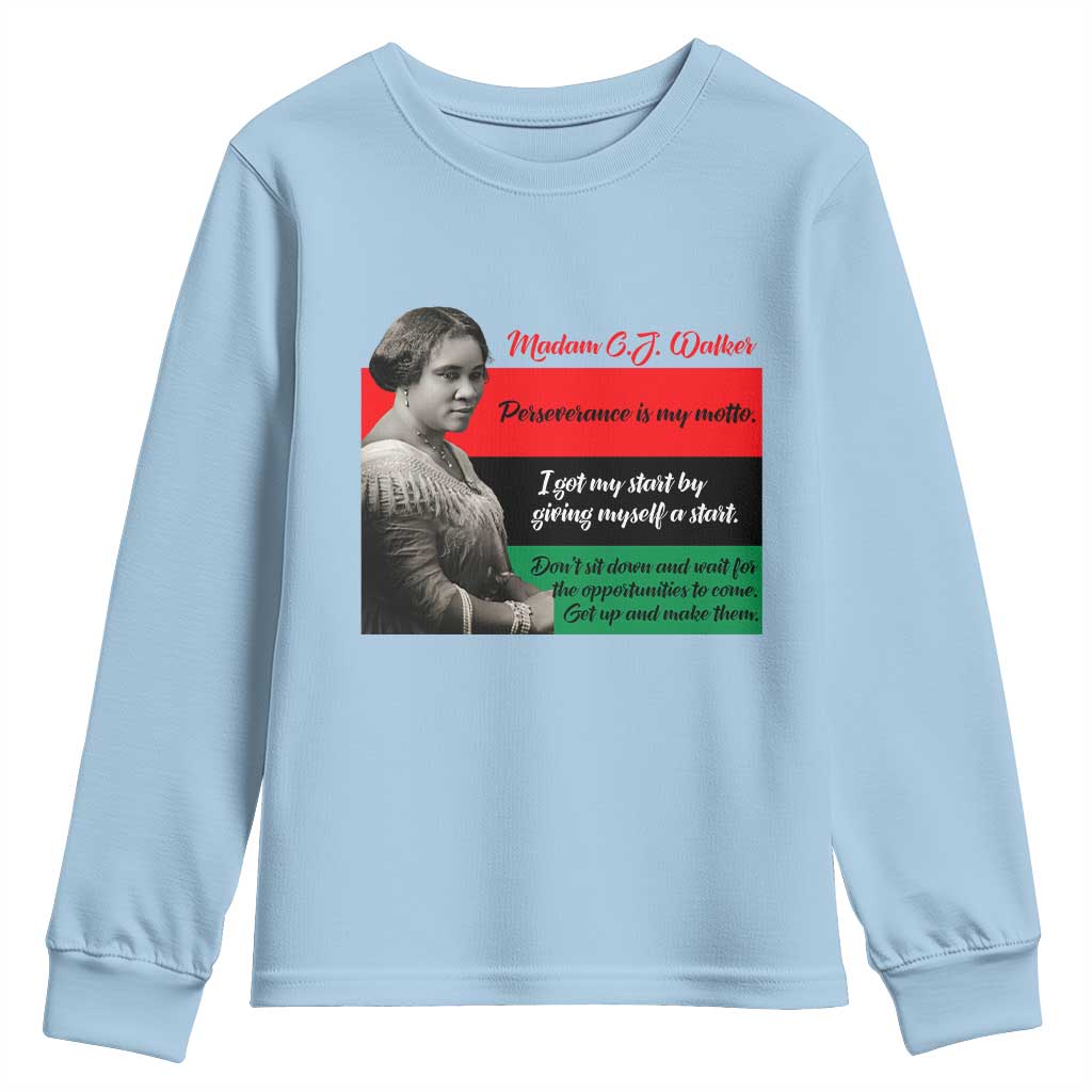 Madam CJ Walker Youth Sweatshirt Women Empowerment Inspirational Quote TS12 Light Blue Print Your Wear
