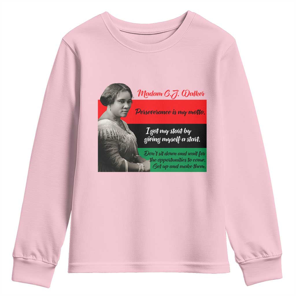 Madam CJ Walker Youth Sweatshirt Women Empowerment Inspirational Quote TS12 Light Pink Print Your Wear
