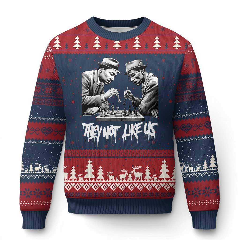 MLK And Malcolm X Ugly Christmas Sweater They Not Like Us African American Heritage Gift TS12 Navy Red Print Your Wear