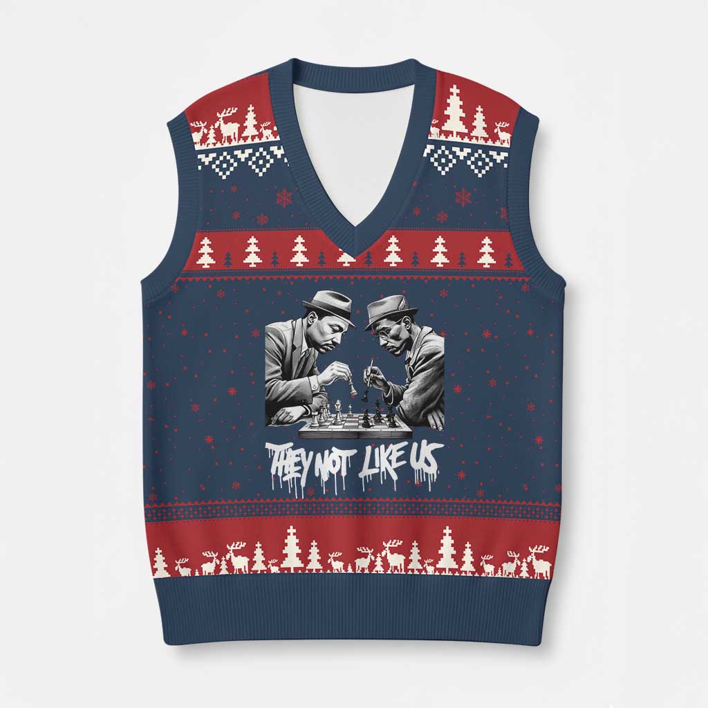 MLK And Malcolm X V-Neck Knit Sweater Vest They Not Like Us African American Heritage Gift TS12 Navy Red Print Your Wear