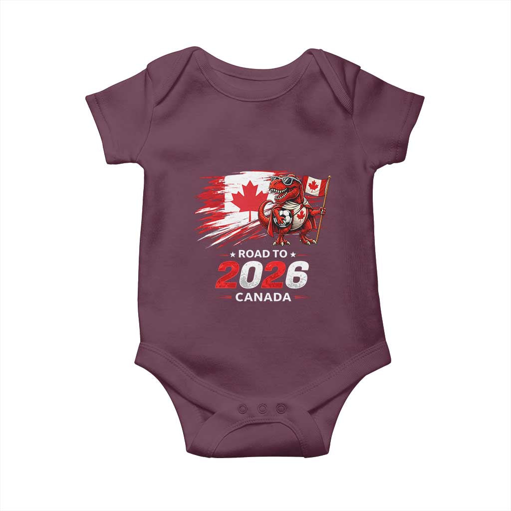 Funny Canada Soccer Dinosaur Baby Onesie Road To 2026 TS12 Maroon Print Your Wear