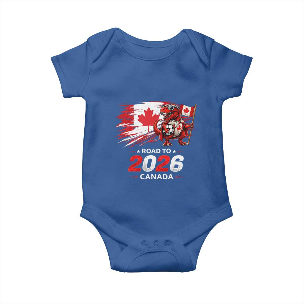 Funny Canada Soccer Dinosaur Baby Onesie Road To 2026 TS12 Royal Blue Print Your Wear