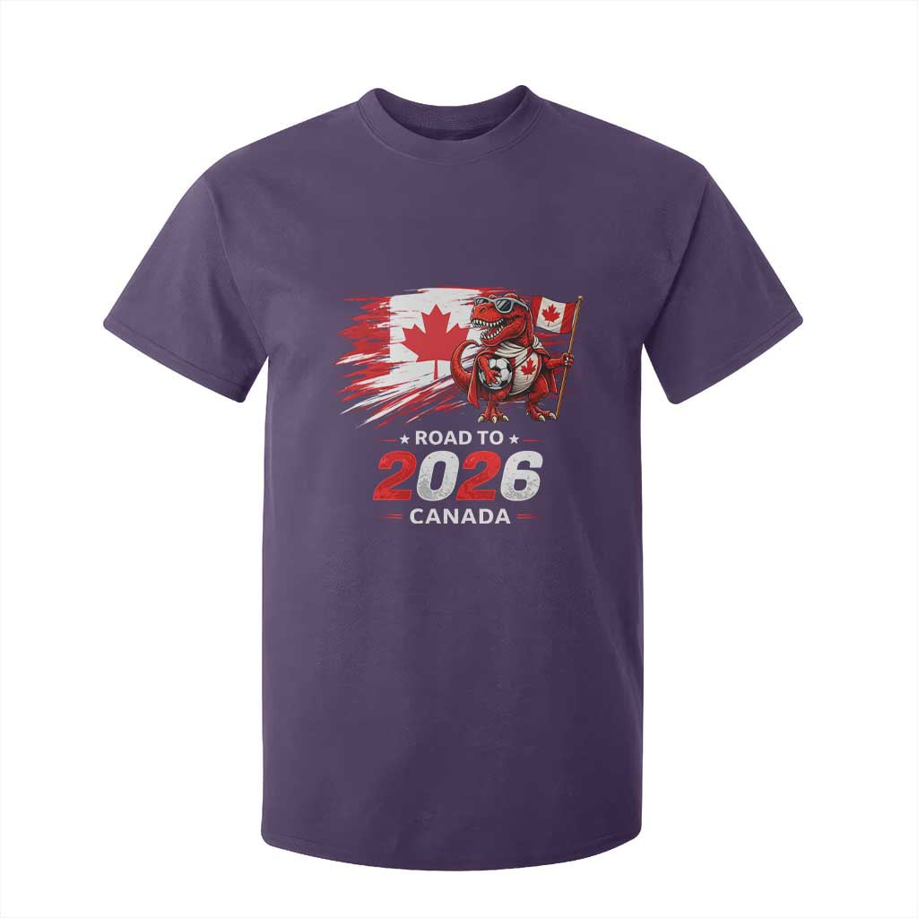 Funny Canada Soccer Dinosaur T Shirt For Kid Road To 2026 TS12 Purple Print Your Wear