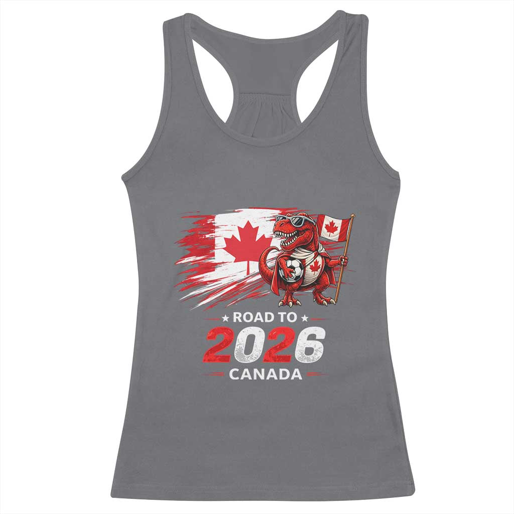 Funny Canada Soccer Dinosaur Racerback Tank Top Road To 2026 TS12 Charcoal Print Your Wear