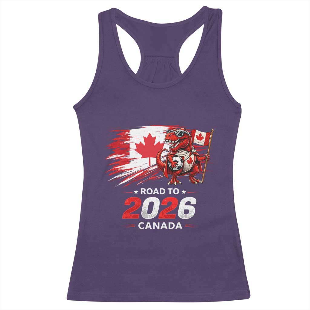Funny Canada Soccer Dinosaur Racerback Tank Top Road To 2026 TS12 Purple Print Your Wear