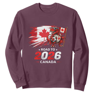 Funny Canada Soccer Dinosaur Sweatshirt Road To 2026 TS12 Maroon Print Your Wear