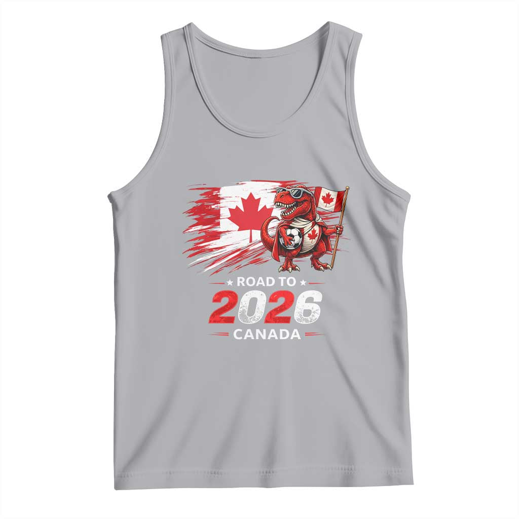 Funny Canada Soccer Dinosaur Tank Top Road To 2026 TS12 Athletic Heather Print Your Wear