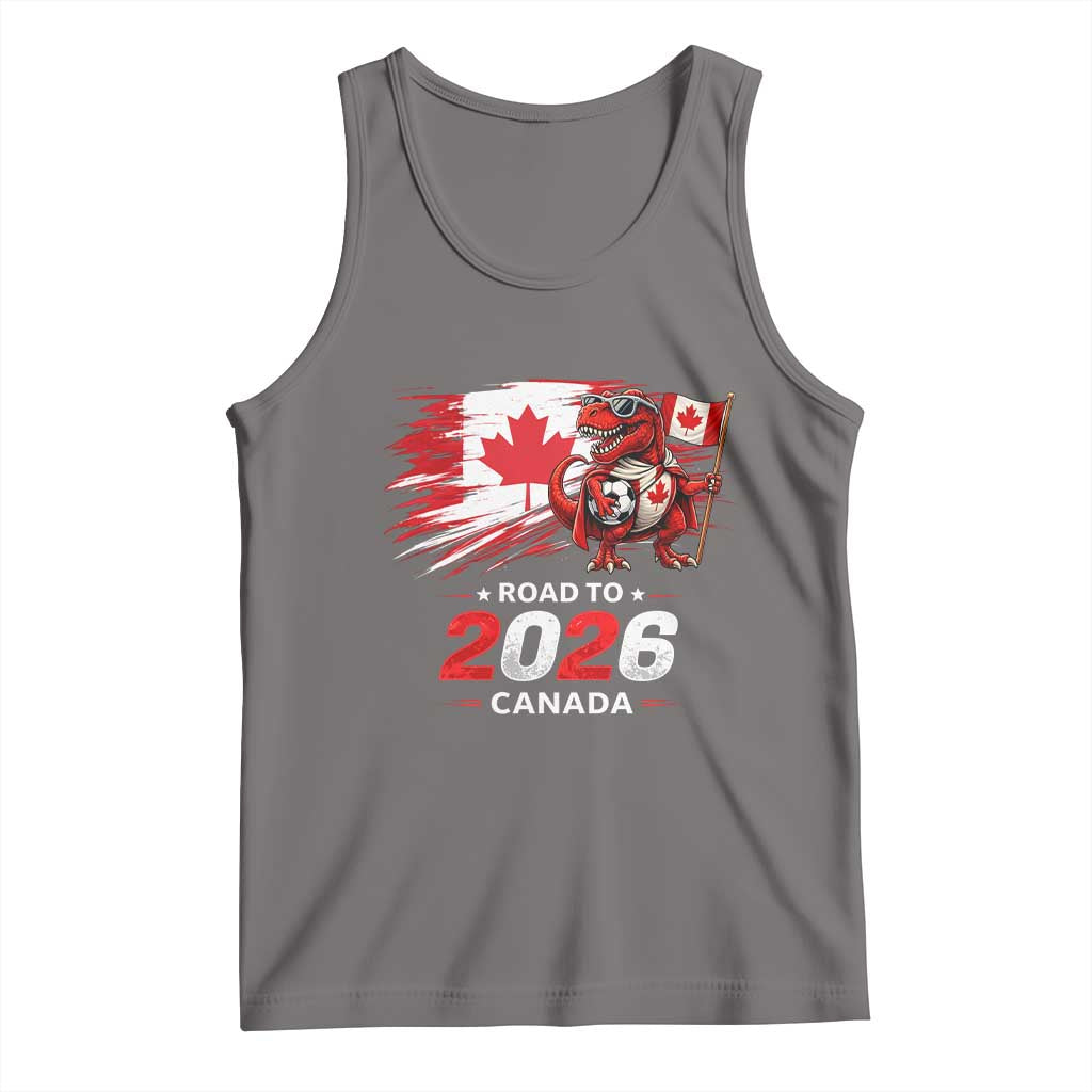 Funny Canada Soccer Dinosaur Tank Top Road To 2026 TS12 Deep Heather Print Your Wear