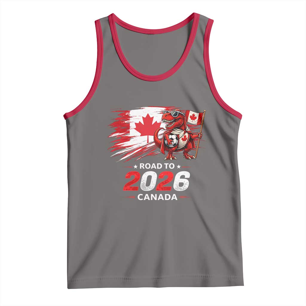 Funny Canada Soccer Dinosaur Tank Top Road To 2026 TS12 Deep Heather Red Print Your Wear